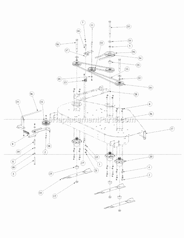 Fabricated Deck Spindle Assembly Diagram and Parts List for M60-KH 53AB5BAX150 Cub Cadet Sprayer